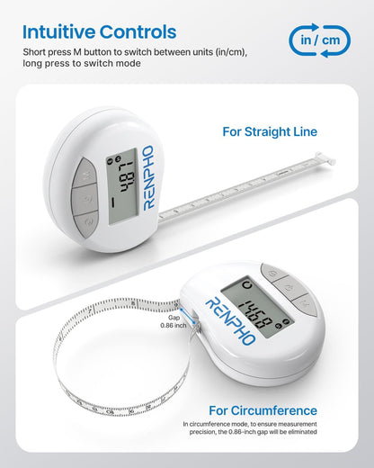 Body Measuring Smart Tape: Measuring Waist, Hip, Bust, Arms, Muscle Gain, Retractable, 60In /150Cm, White