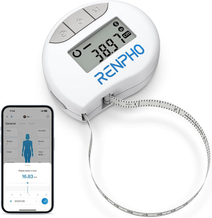 Body Measuring Smart Tape: Measuring Waist, Hip, Bust, Arms, Muscle Gain, Retractable, 60In /150Cm, White