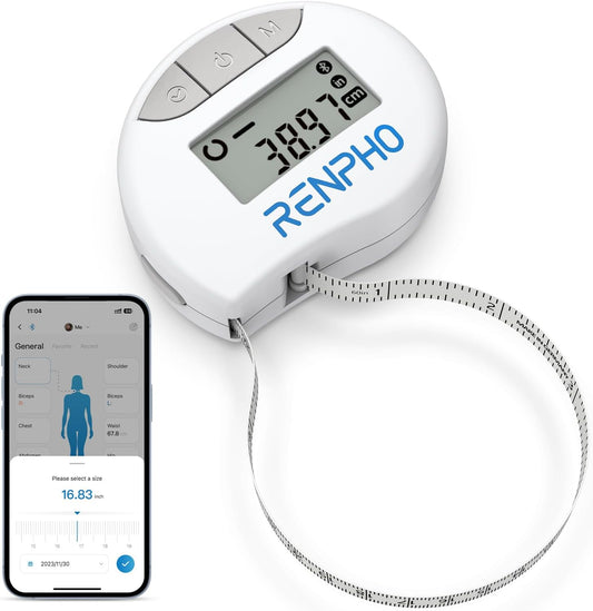 Body Measuring Smart Tape: Measuring Waist, Hip, Bust, Arms, Muscle Gain, Retractable, 60In /150Cm, White