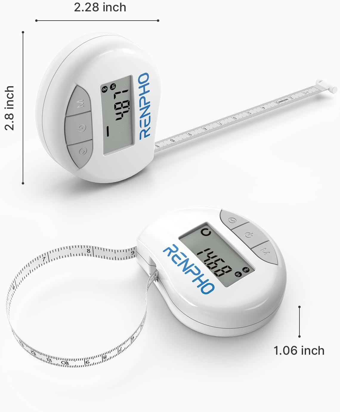 Body Measuring Smart Tape: Measuring Waist, Hip, Bust, Arms, Muscle Gain, Retractable, 60In /150Cm, White