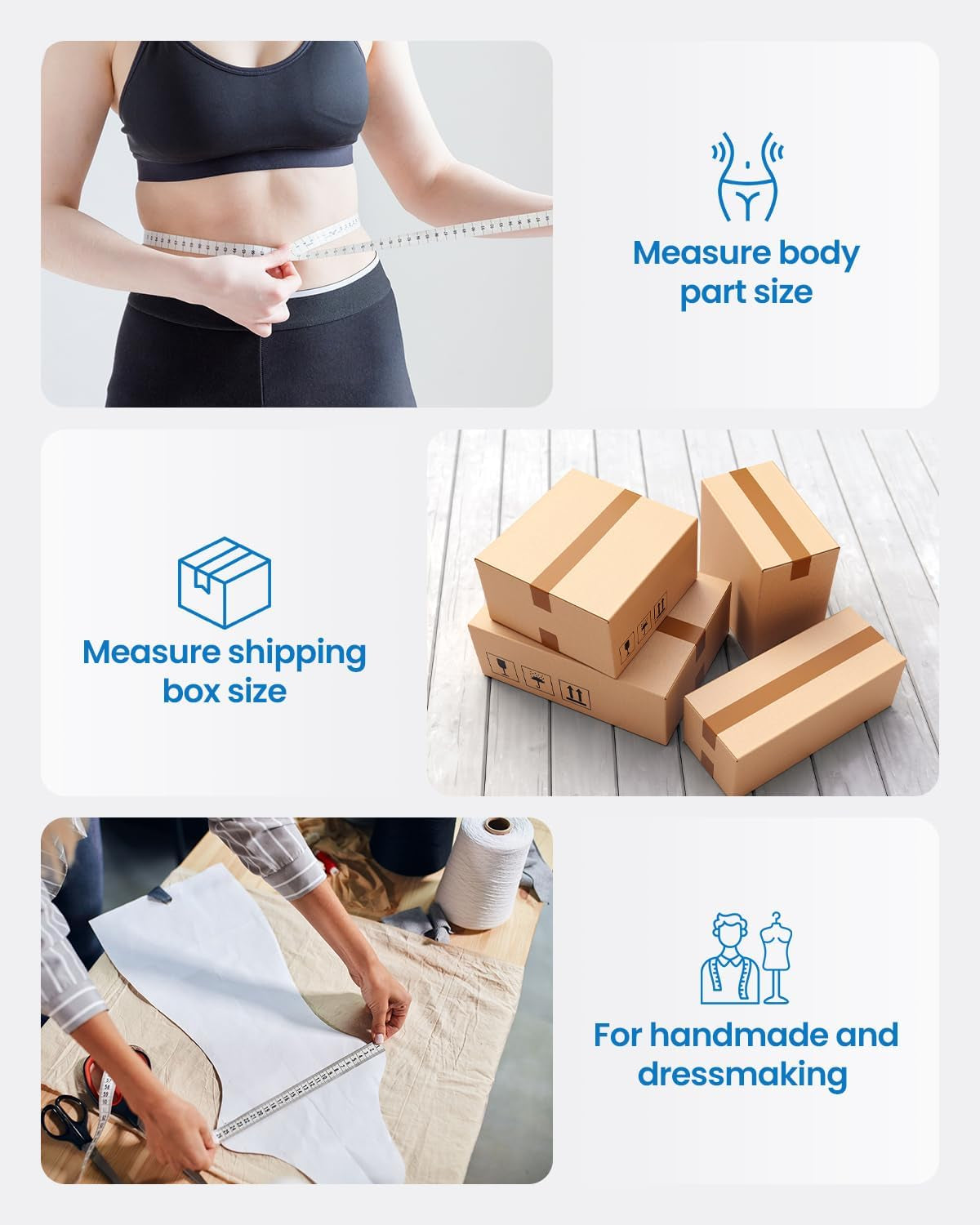 Body Measuring Smart Tape: Measuring Waist, Hip, Bust, Arms, Muscle Gain, Retractable, 60In /150Cm, White